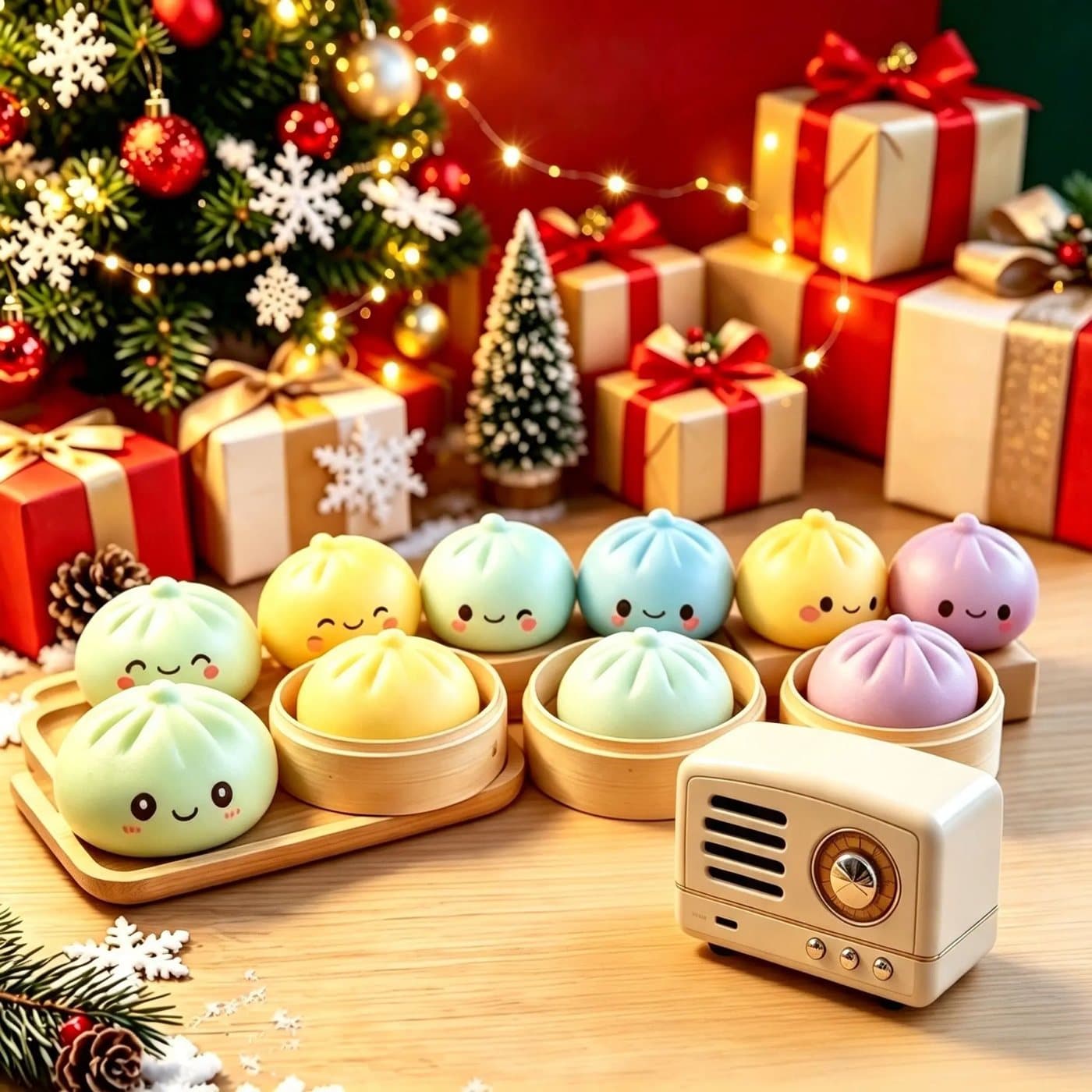 Dumpling squishy sets in steamers as Christmas gifts